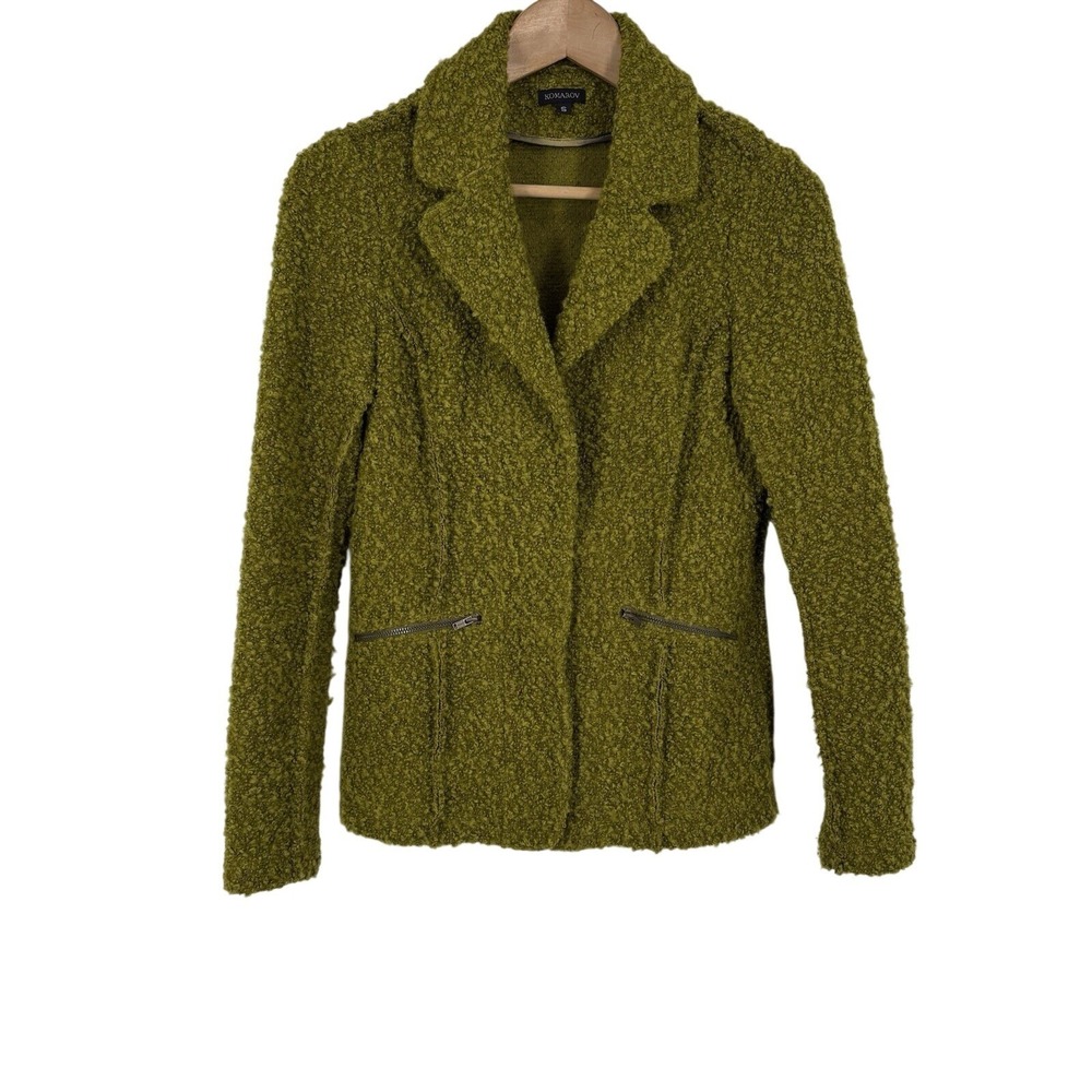 Komarov Womens Cardigan Sweater Jacket Small Green Wool Blend Artisan Boho Artsy